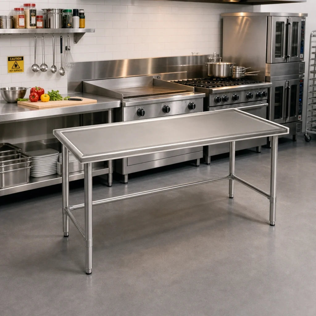 Eagle Group Spec-Master T2472STEM 72" W x 24" D Stainless Steel Work Table, 14-Gauge Top, Open Base, Marine Edge