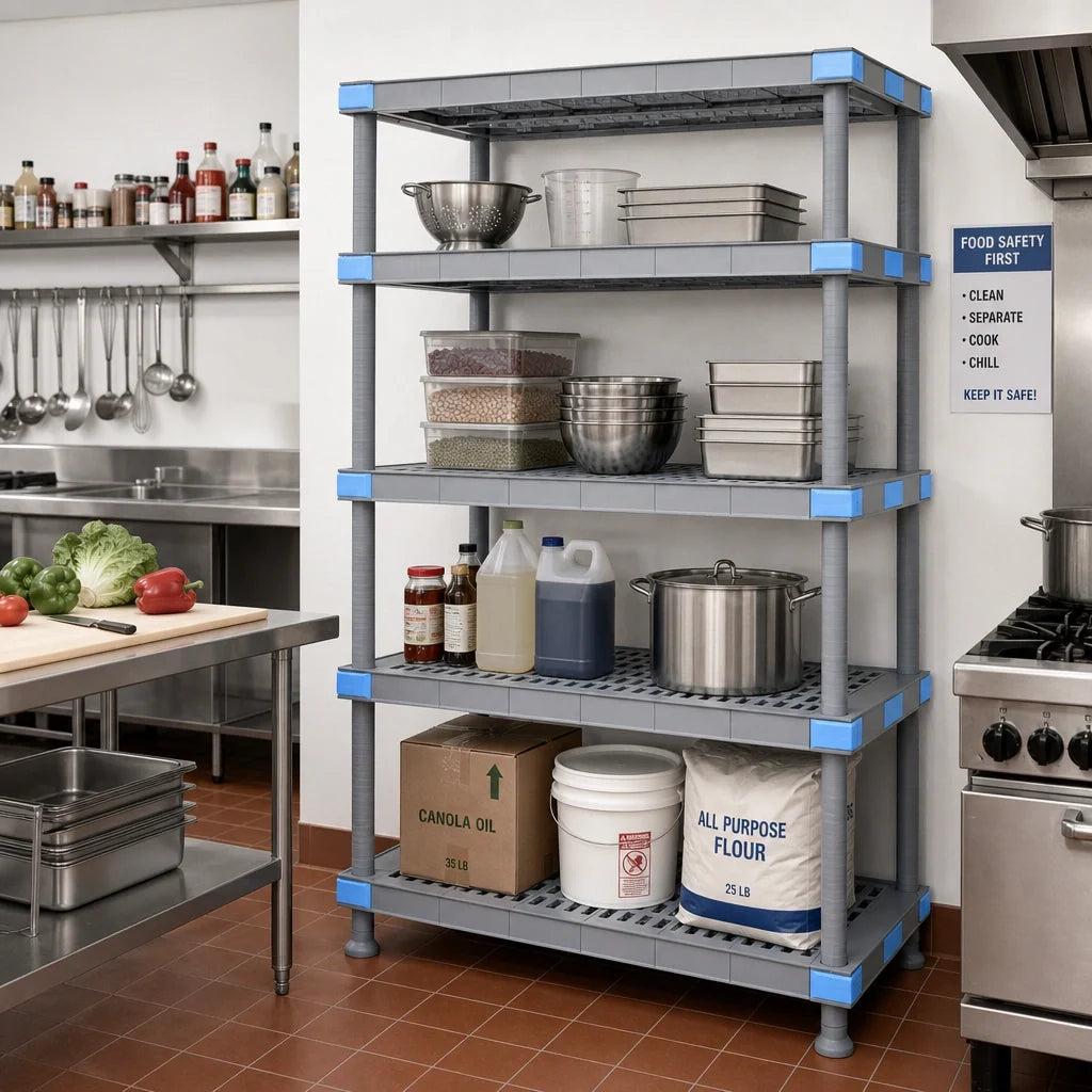 Quantum Millenia QP245486VS-4 Stationary Polymer Shelving Unit, 54"W x 24"D x 86"H, 4 Shelves, Gray