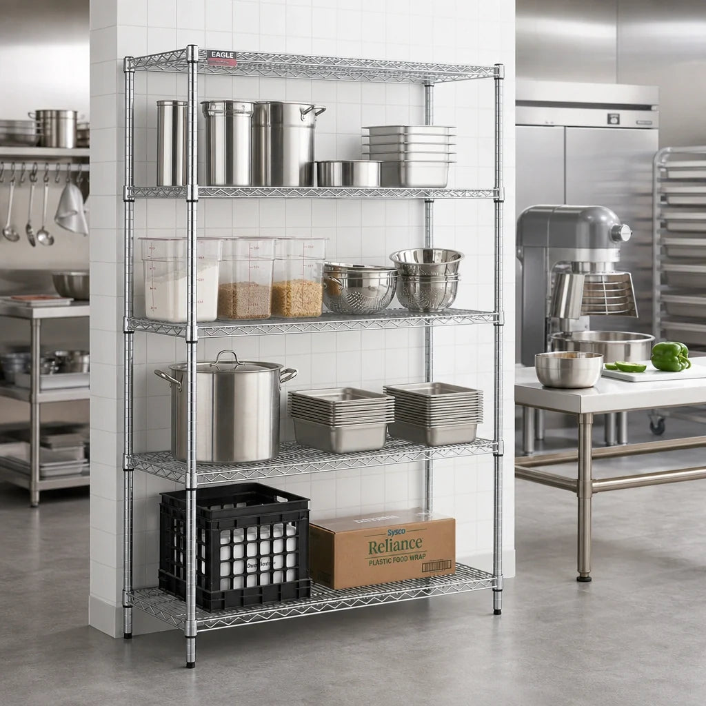 Eagle Group Add-A-Shelf RS4-74-A1448C 4-Tier Stationary Wire Shelving Starter Unit, 48W x 14D x 74H, Chrome