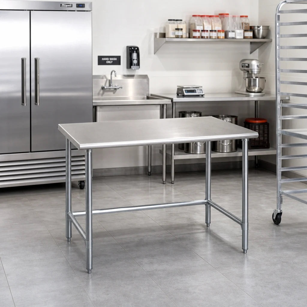 Eagle Group Budget Series T2430GTB 30"W x 24"D Flat-Top 430 Stainless Steel Work Table with Open Galvanized Base