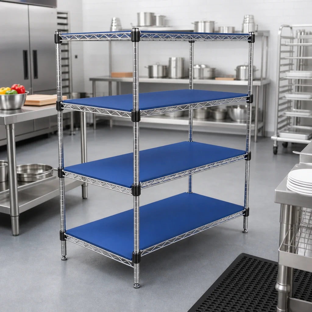 Eagle Group QuadPlus QPF-QA1860V-BS 60 x 18 Inch Solid Blue Polymer Shelf Mat with Quad-Adjust Wire Frame Case of 2