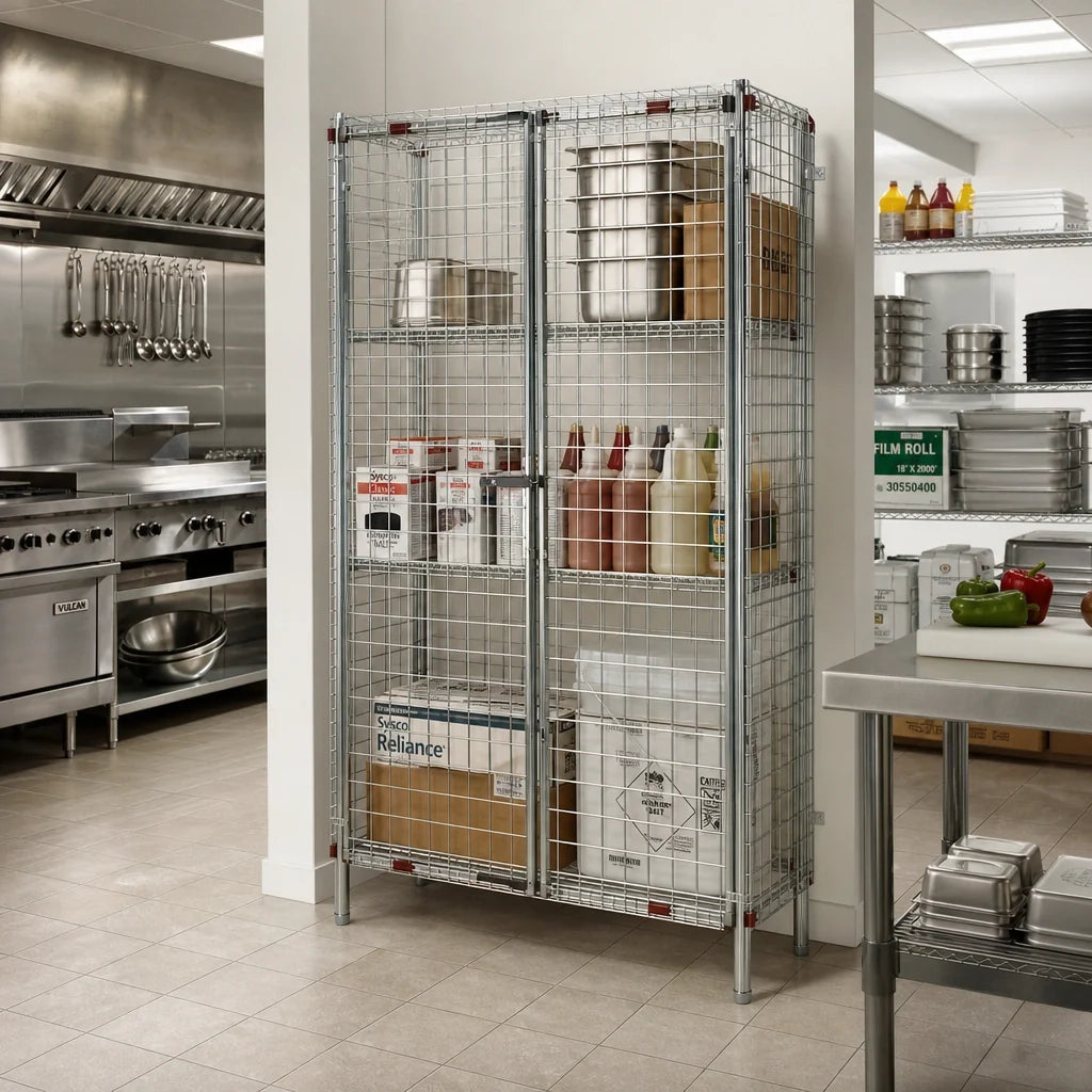 Eagle Group QuadTruss SC1436 Stationary Chrome Wire Security Cage, 39-1/4"W x 17-1/4"D x 67"H, 2 Doors, 2" Mesh