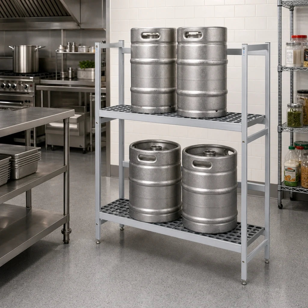 Fermod 2R38B57 4-Keg 2-Shelf Aluminum Keg Rack, 38"W x 18"D x 57"H