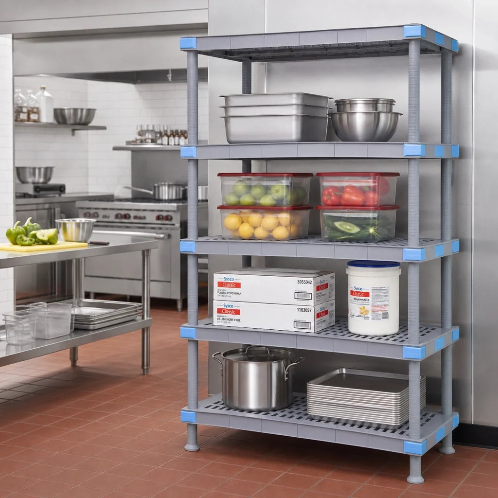Quantum Millenia QP214862VS-4 4-Shelf Stationary Polymer Starter Shelving Unit, 48W x 21D x 62H, Gray