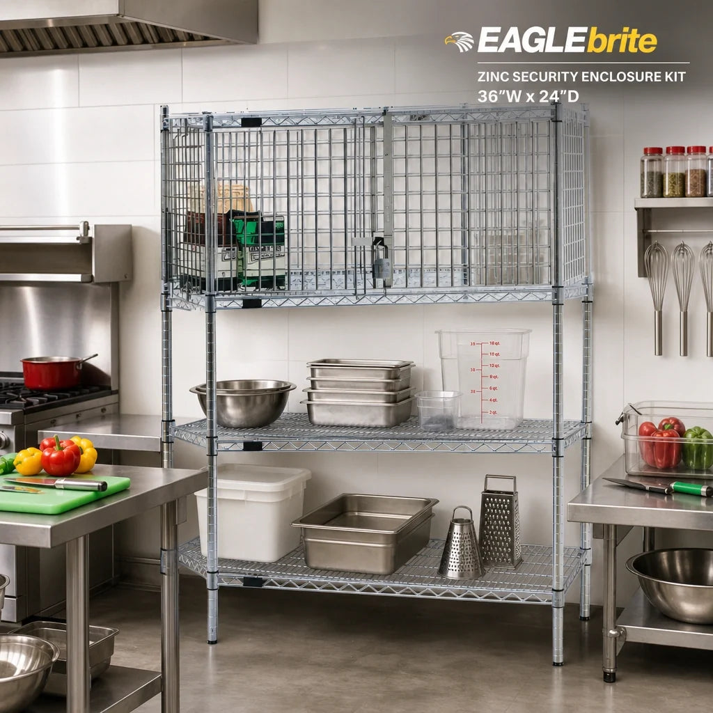 Eagle Group EAGLEbrite SECM2436Z Zinc Security Enclosure Kit with Hinged Doors, 36 in W x 24 in D, for 20 in Shelf Spacing