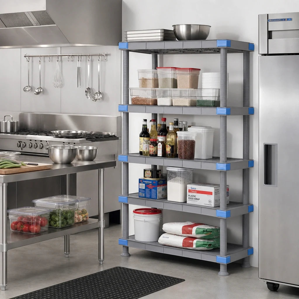 Quantum Millenia QP213086SS-5 30"W x 21"D x 86"H Gray Polymer Stationary Starter Shelving Unit with 5 Solid Shelves