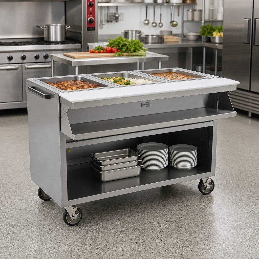 Eagle Group Spec-Master SPHT4OB-208 4-Well Electric Mobile Hot Food Table, Sealed Wells, Open Base, 208V