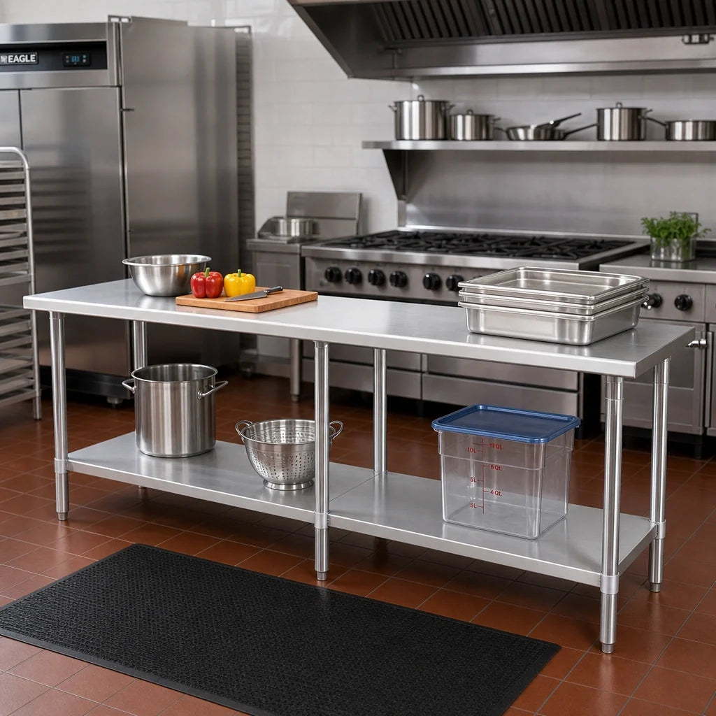 Eagle Group Budget Series T24108B 108" x 24" Flat-Top 430 Stainless Steel Work Table with Adjustable Galvanized Undershelf