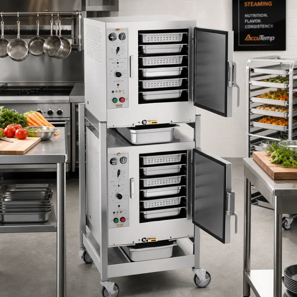 AccuTemp Steam'N'Hold S62401D060 DBL Two-Compartment Connectionless Vacuum Steamer with Stand and Casters, 12 Full-Size Pan Capacity
