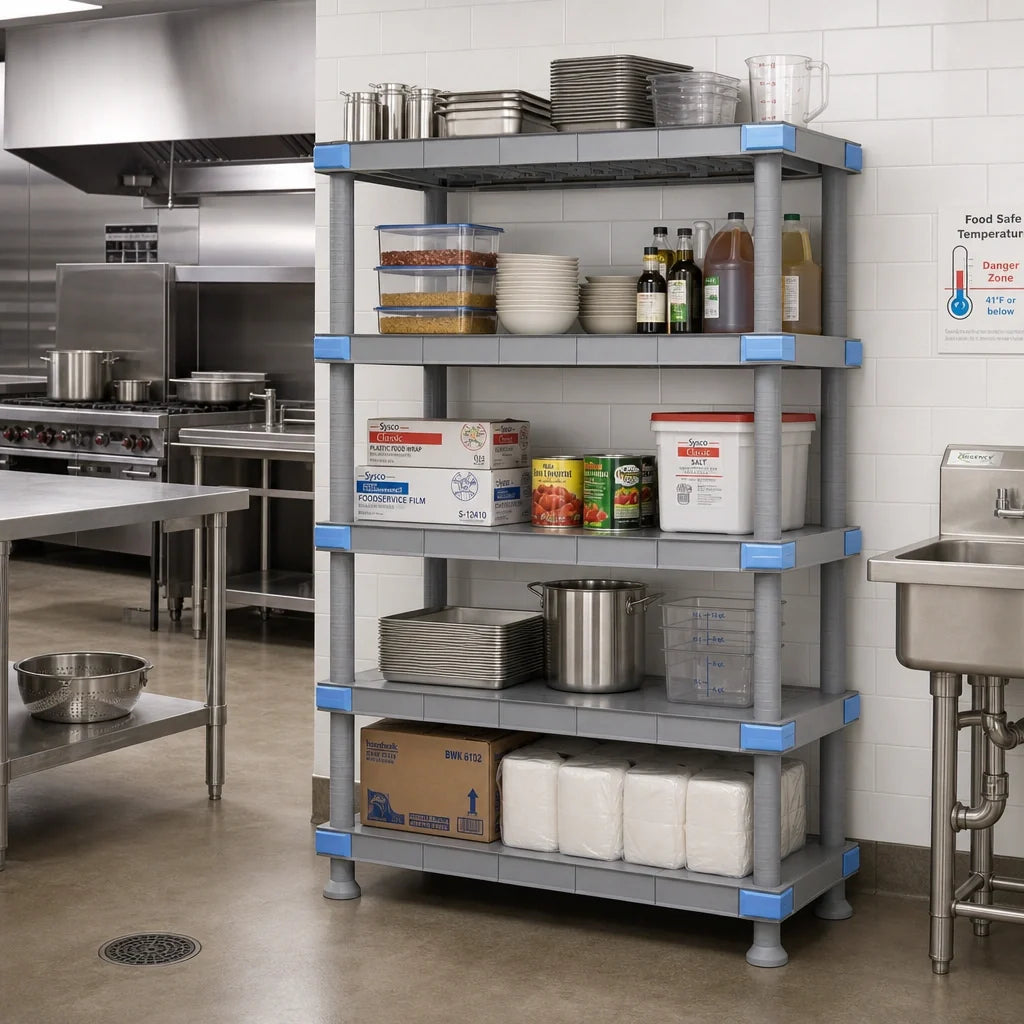 Quantum Millenia QP187274SS-5 72"W x 18"D x 74"H 5-Shelf Solid Polymer Stationary Starter Shelving Unit