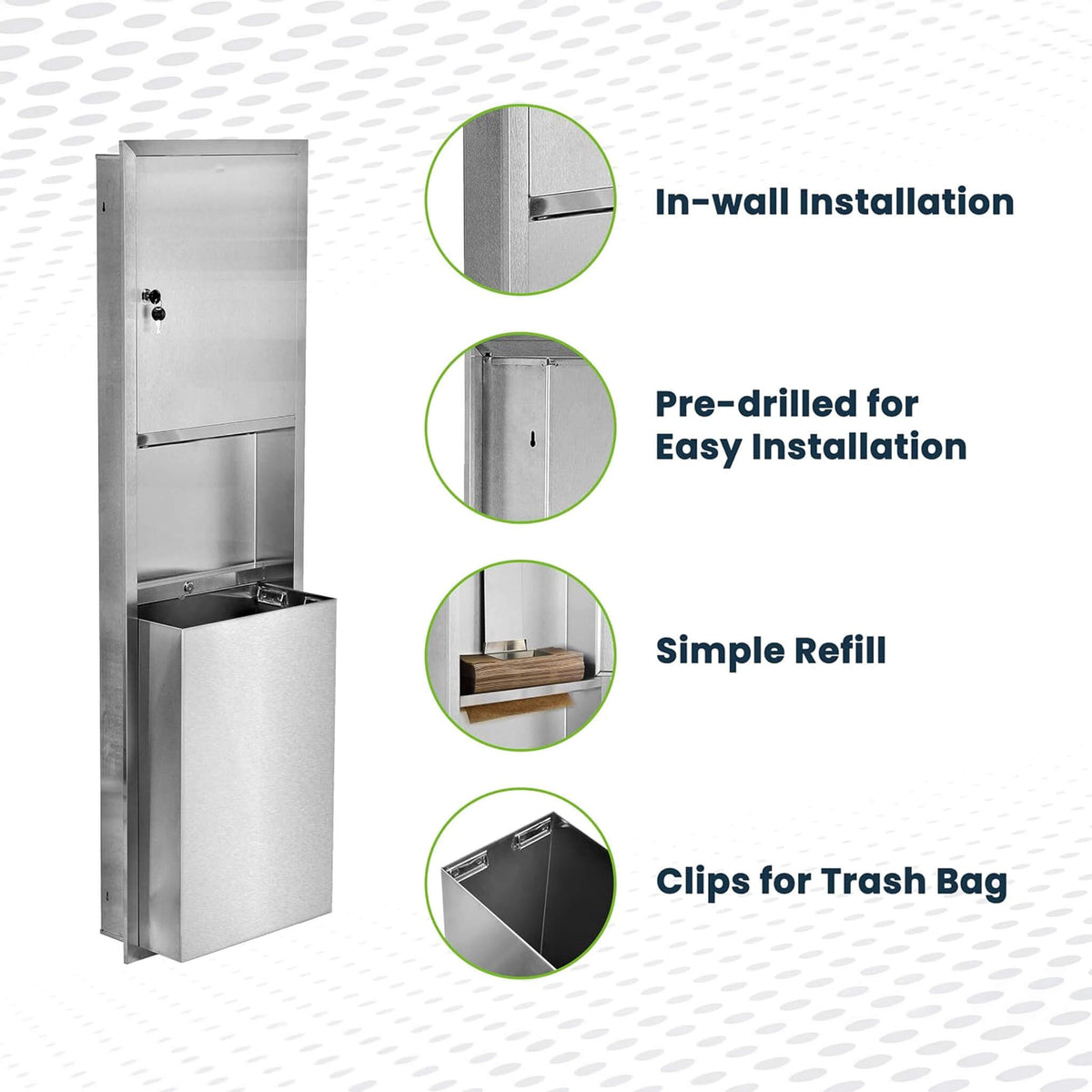 Commercial Recessed Paper Towel Dispenser With 12-Gallon Wall Trash Can (SAK49261)