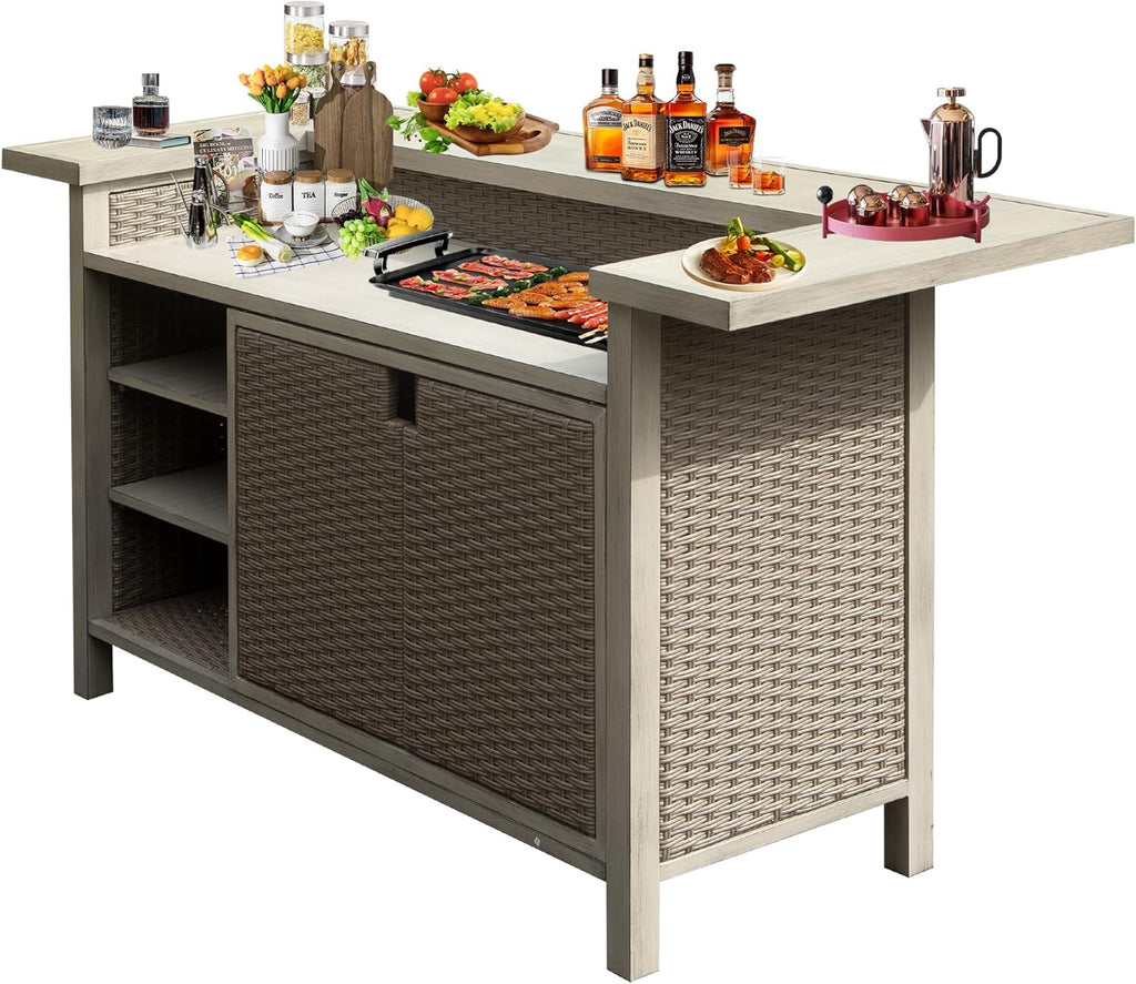 Patio Bar Table with Cabinet Storage