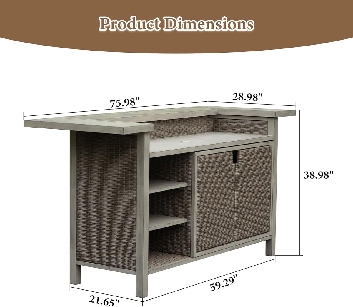 Patio Bar Table with Cabinet Storage