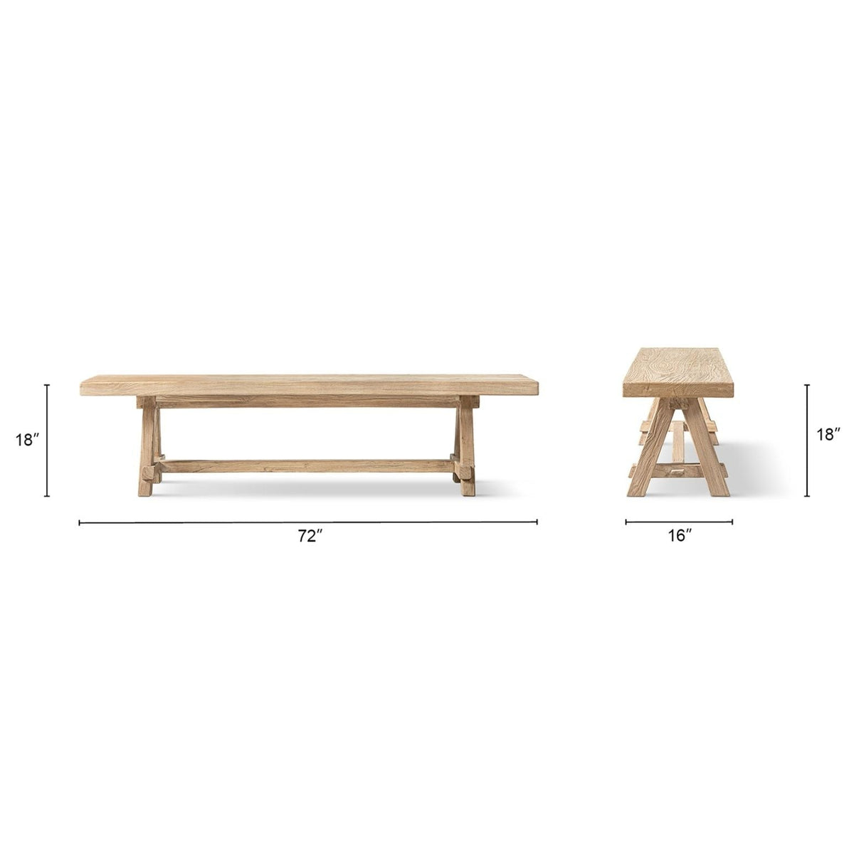 Natural Dining Bench with Pillar Base - Solid Reclaimed Elm