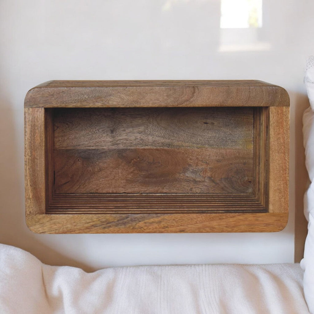 Soba Wall-Mounted Bedside Nightstand with Open Storage - Natural Mango Wood