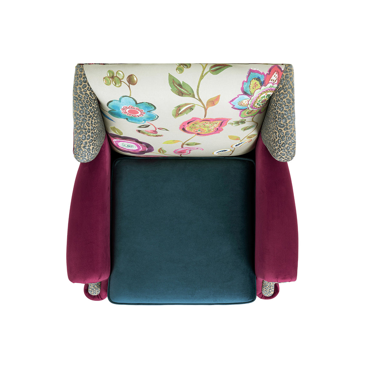 Anya Boho Chic Wingback Accent Arm Chair with Floral Print - Blue or Teal Multi
