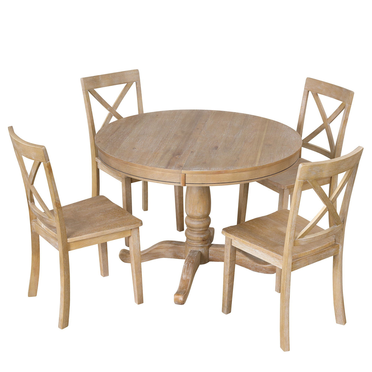 Modern Dining Table Set for 4 with Curved Back Chairs - Beige or Light Brown