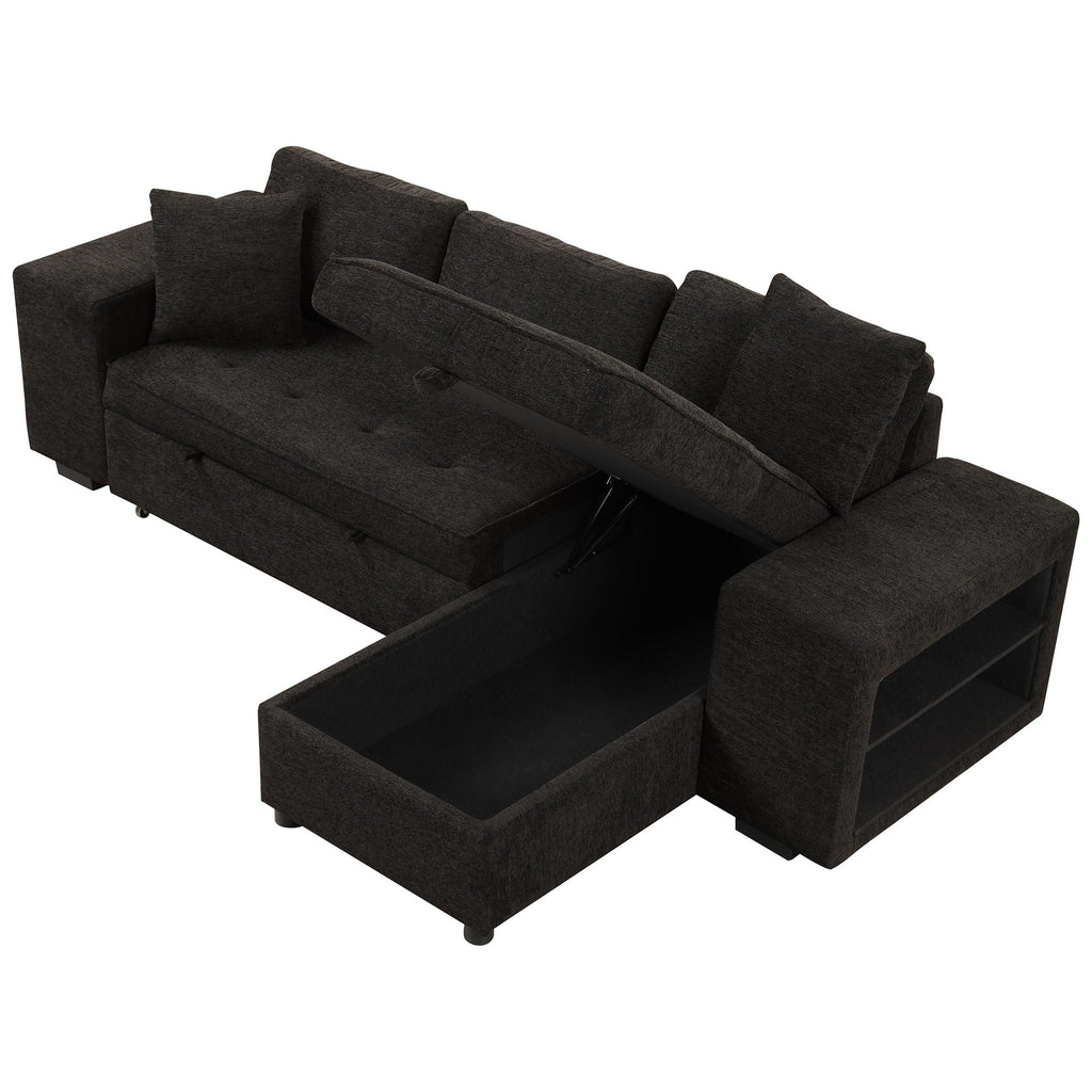 Reversible L-Shape Sleeper Sectional Sofa with Storage Chaise and 2 Stools - Multiple Colors