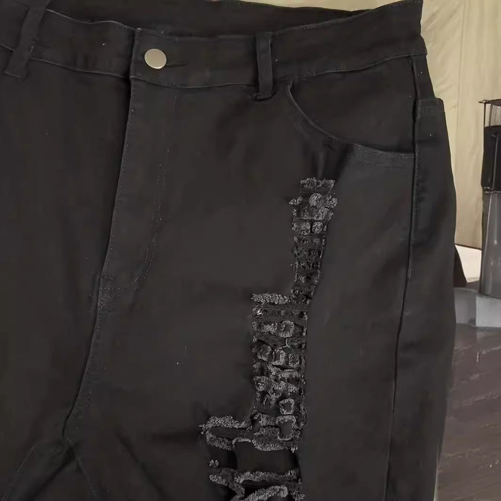 Summer Black Ripped Denim Shorts