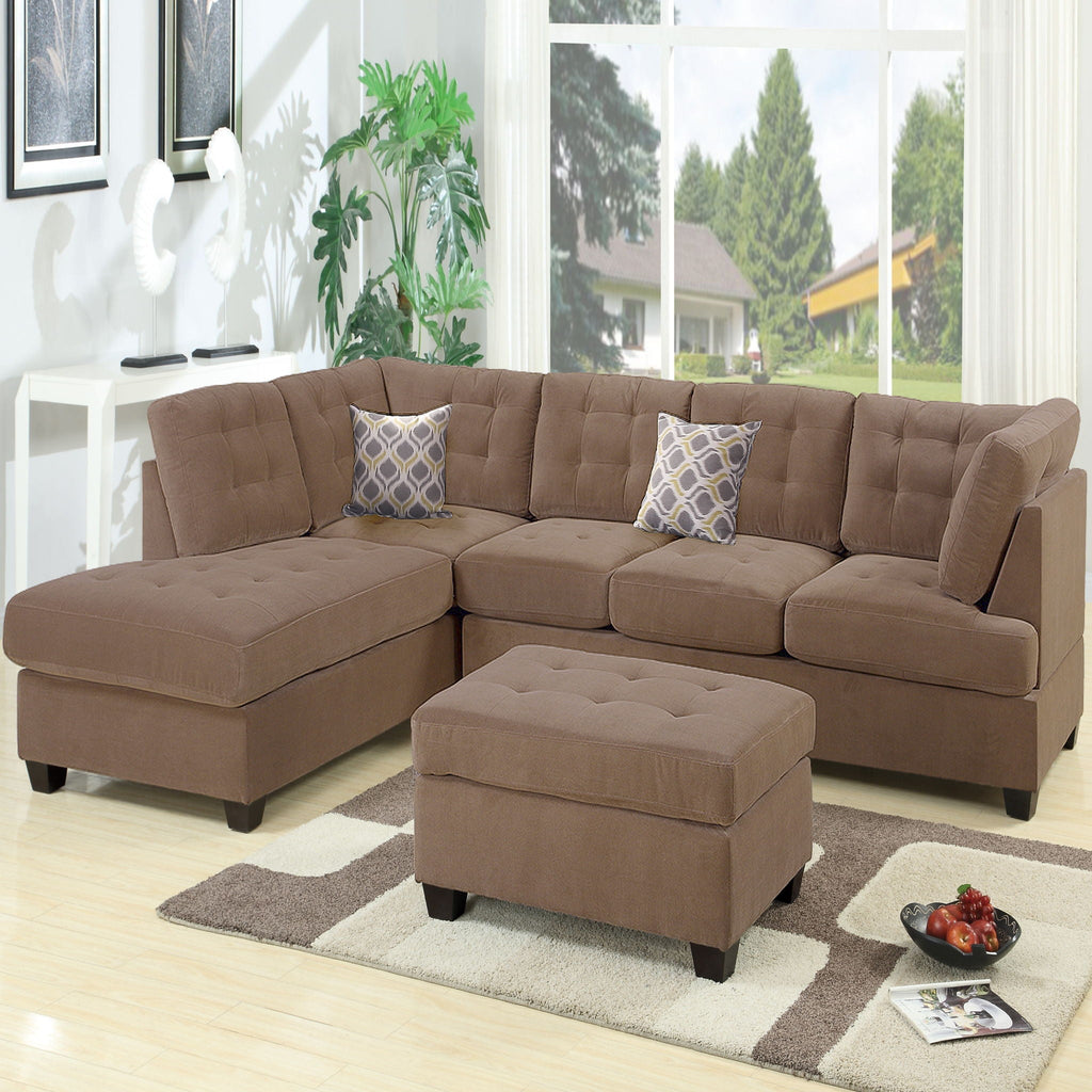 Truffle Waffle Suede Sectional Sofa with Tufted Cushions and Reversible Chaise - Neutral