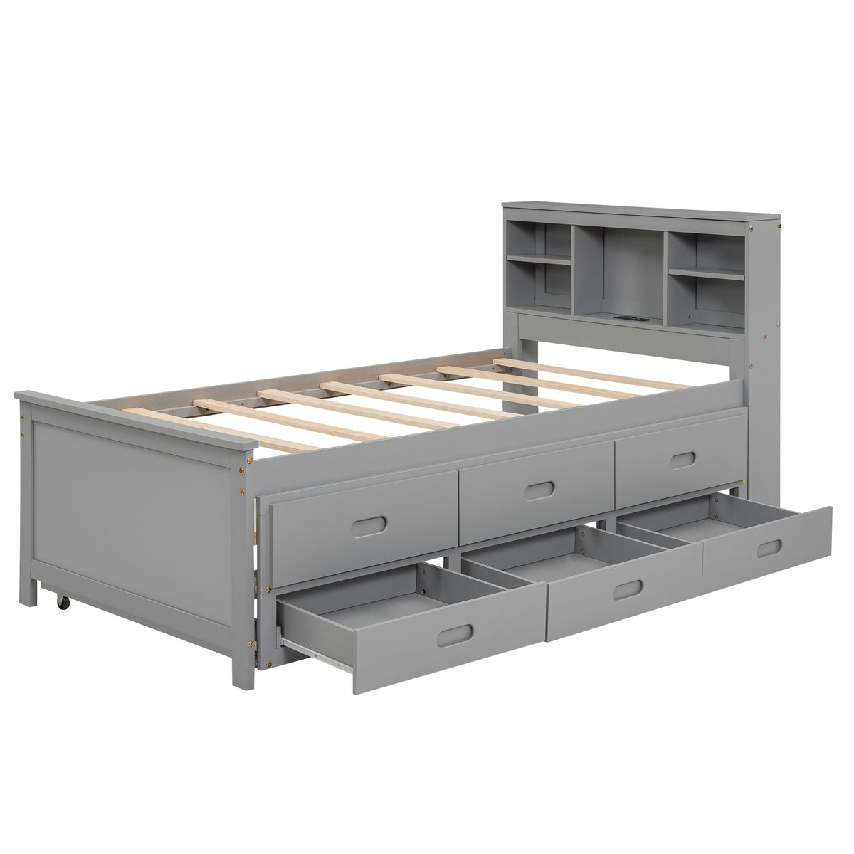 Platform Bed with Storage Headboard, USB, Trundle & 3 Drawers - Twin or Full