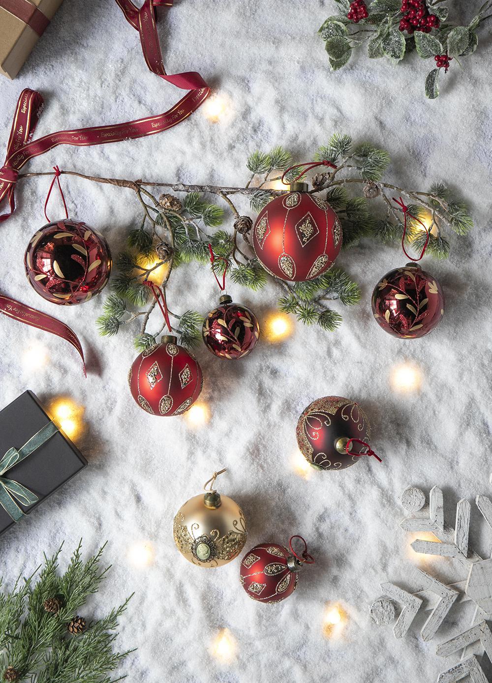 Red Glass Christmas Tree Ornaments with Elegant Finish - Sets Available