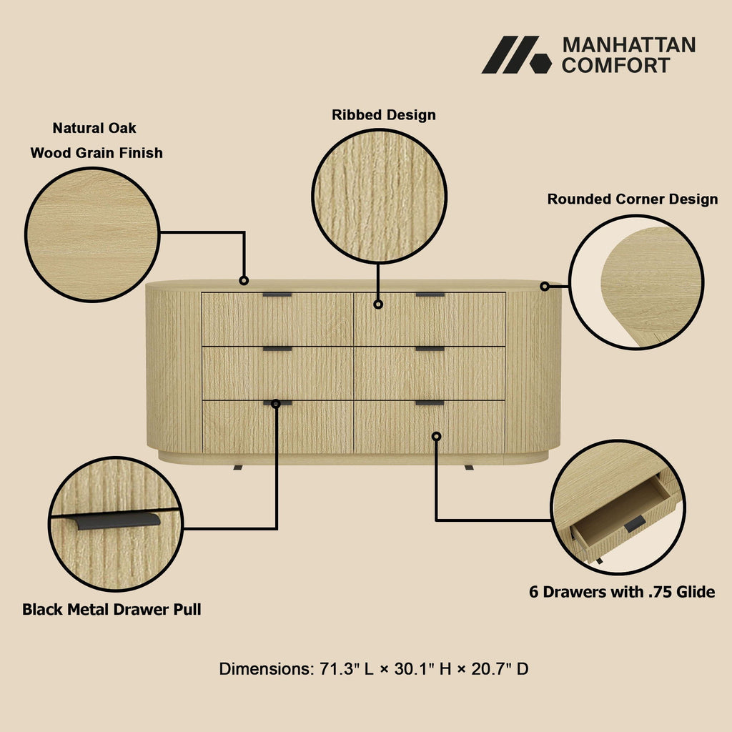 Oak Dresser with 6 Drawers - Modern Solid Wood Construction