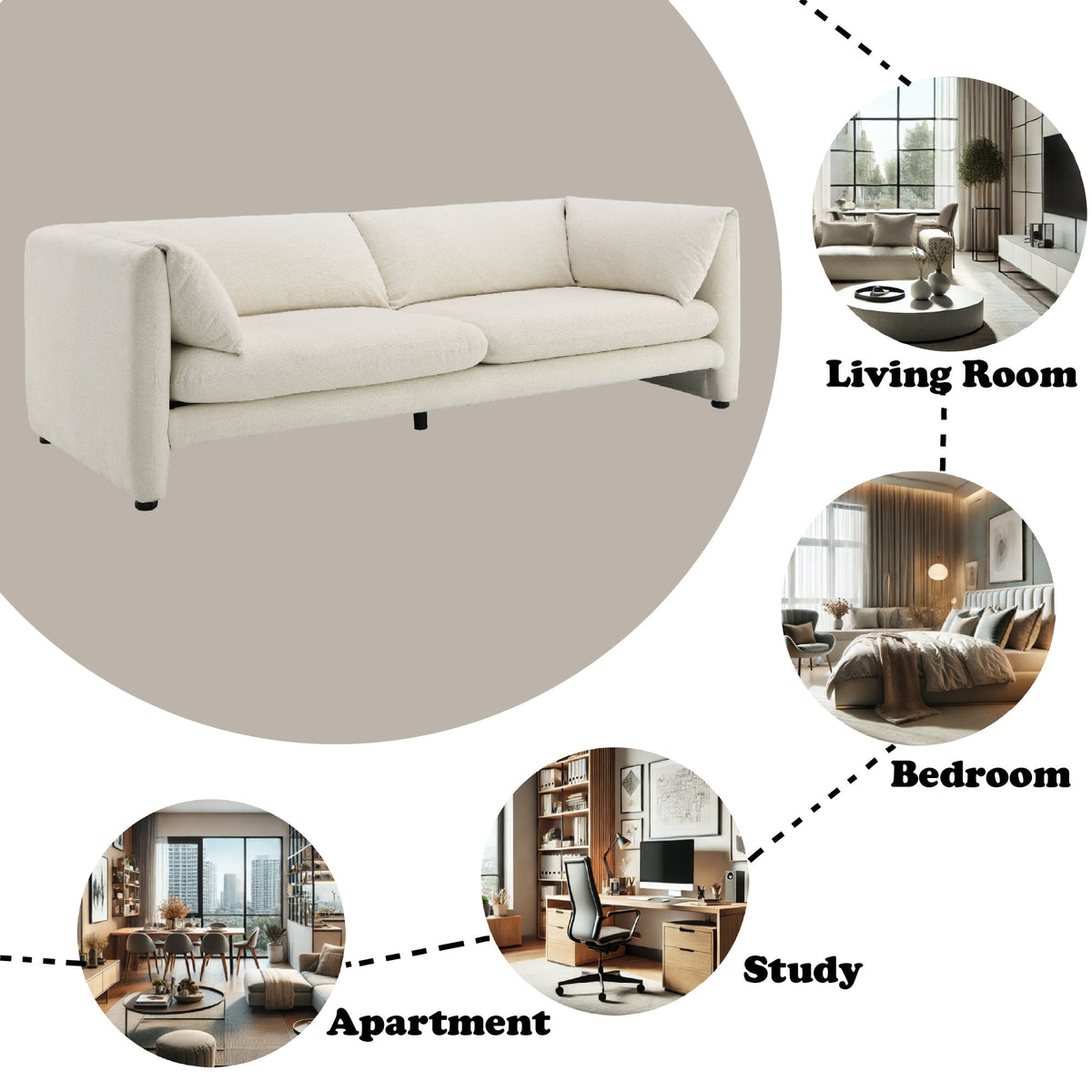 Jaeda Beige Boucle Sofa with Plush Foam Cushions - Beige