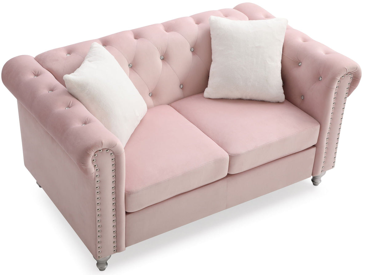 Contemporary Loveseat with Jeweled Tufted Design - Multiple Colors