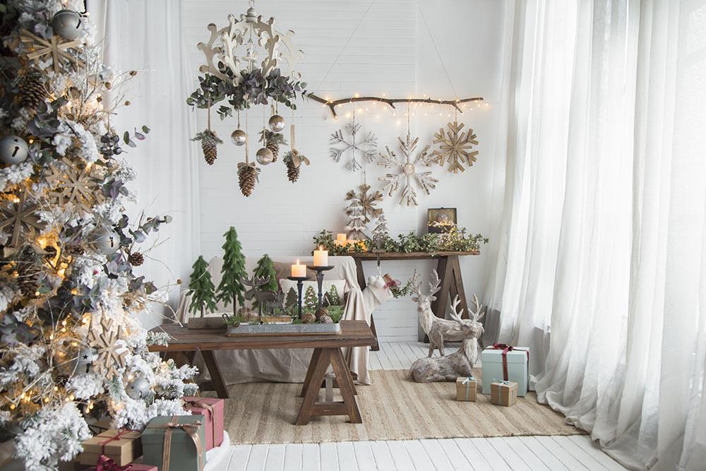 Large Fir Wood Snowflake Ornaments - Set of 2 with Festive Design