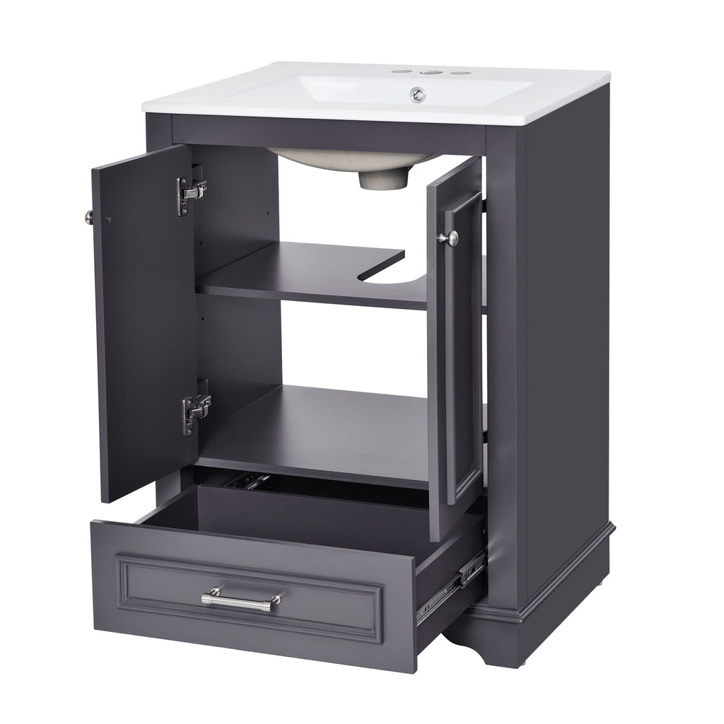 Modern Bathroom Vanity with Ceramic Sink Combo and Storage Cabinet - Multiple Colors