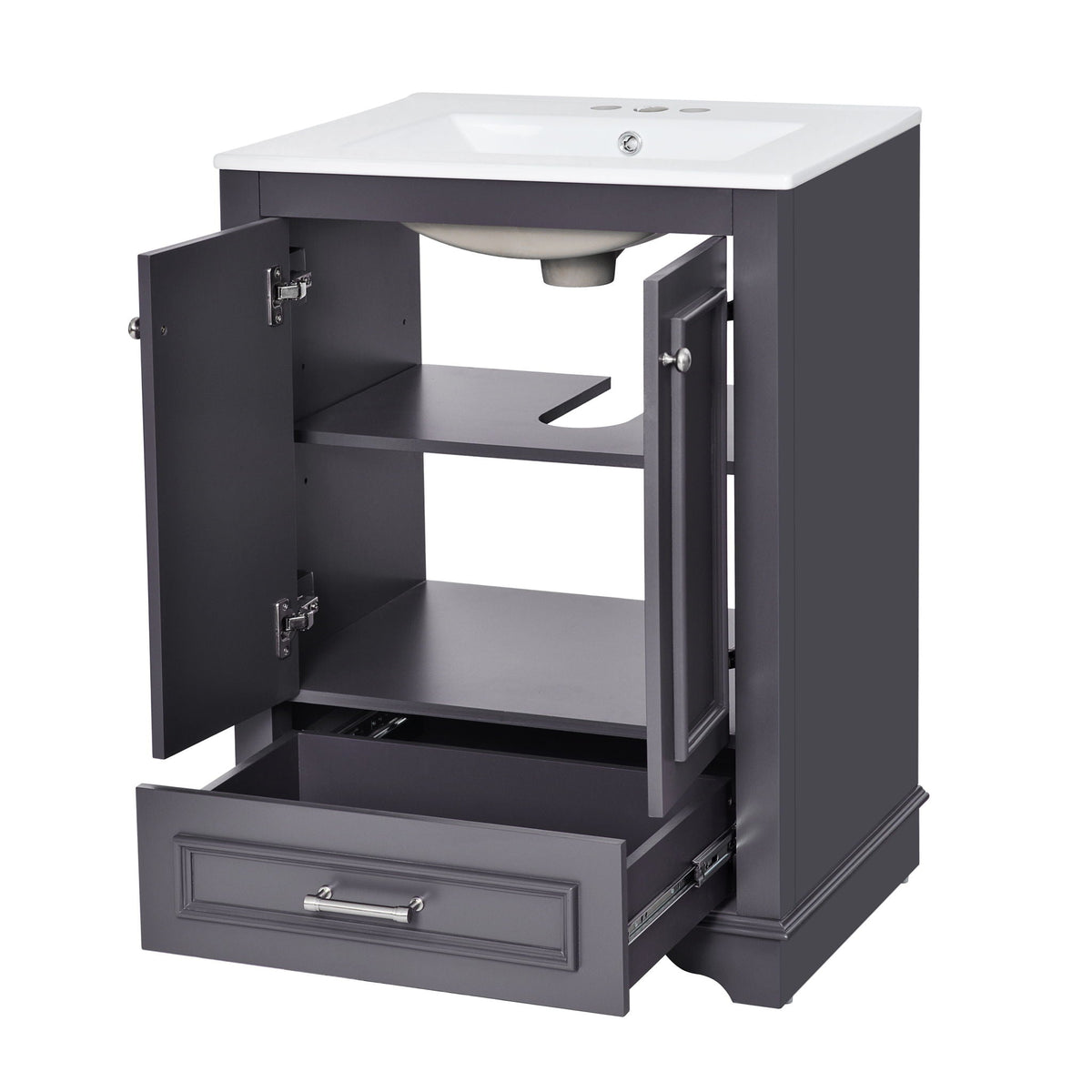 Modern Bathroom Vanity with Ceramic Sink Combo and Storage Cabinet - Multiple Colors