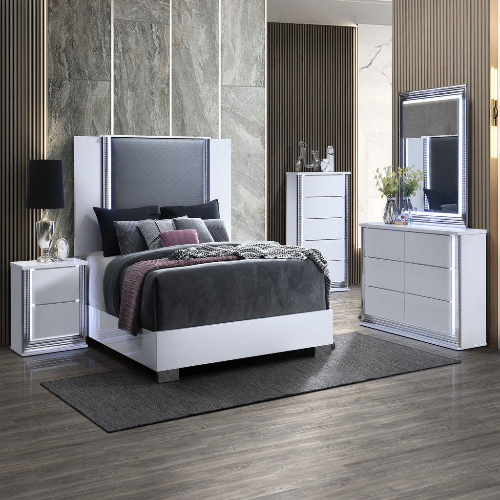 Panel Bed with LED Accent Lighting - White