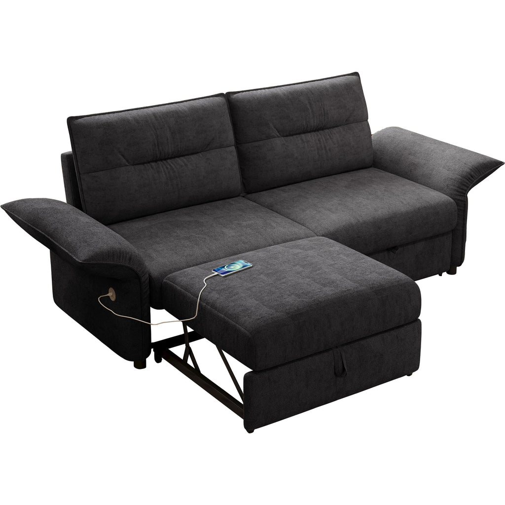Grey Multifunctional Sofa Bed with Convertible 85-Inch Design - Plush Fabric