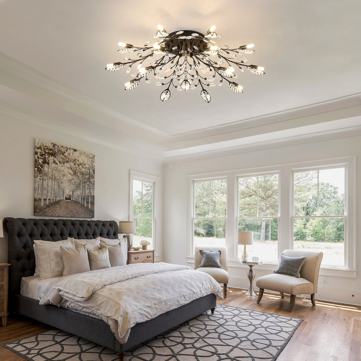 15-Light Chandelier with Crystal Accents - Matte Black