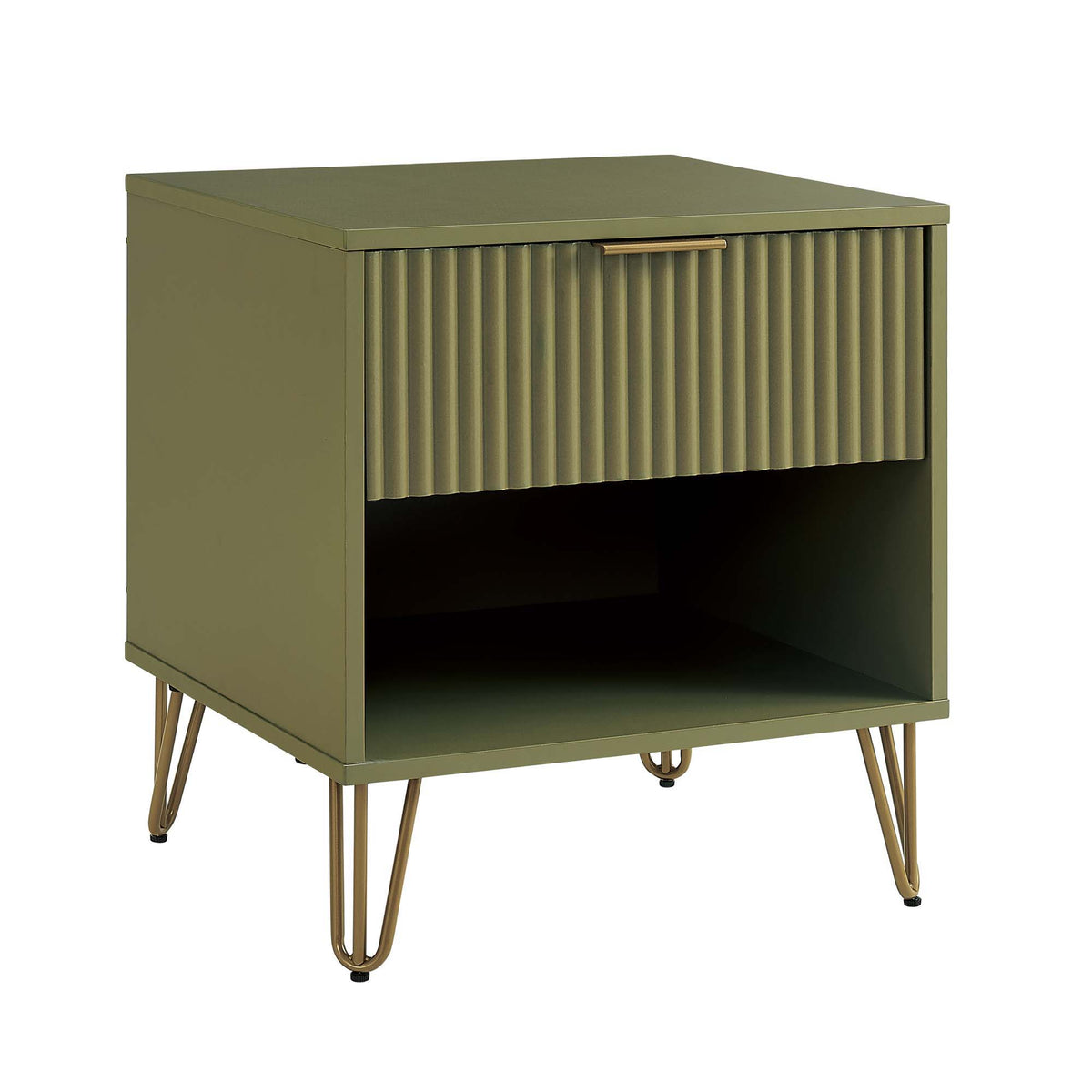 Modern Nightstand with Fluted Drawer and Metal Handles - Multiple Colors