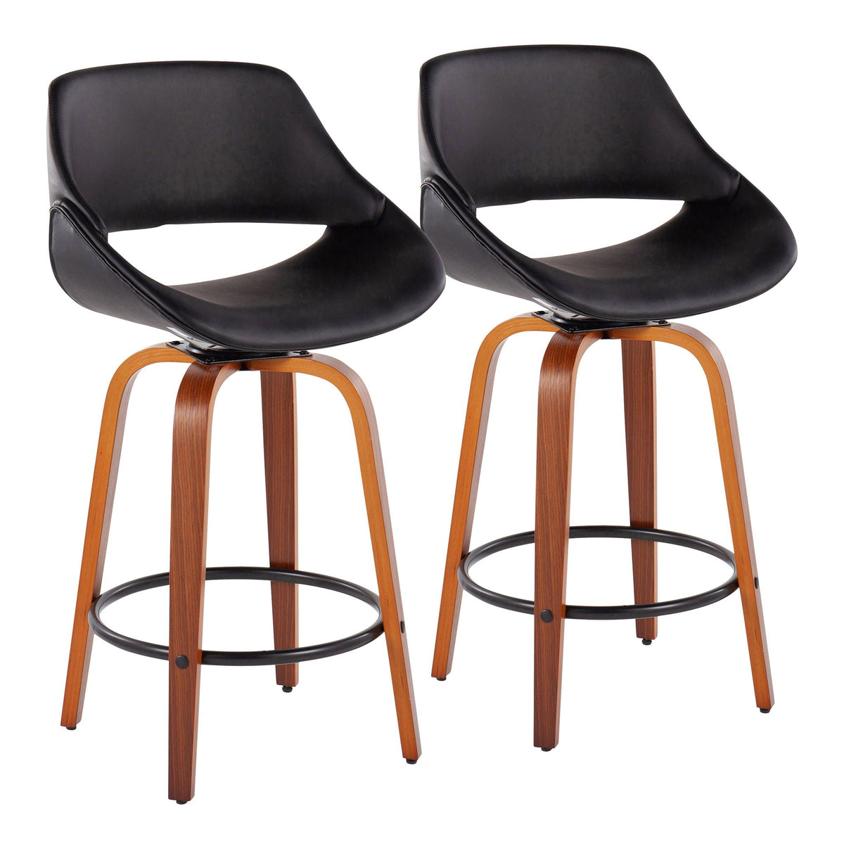 Fabrico Mid-Century Modern Fixed Height Counter Stool And Round Footrest (Set of 2)