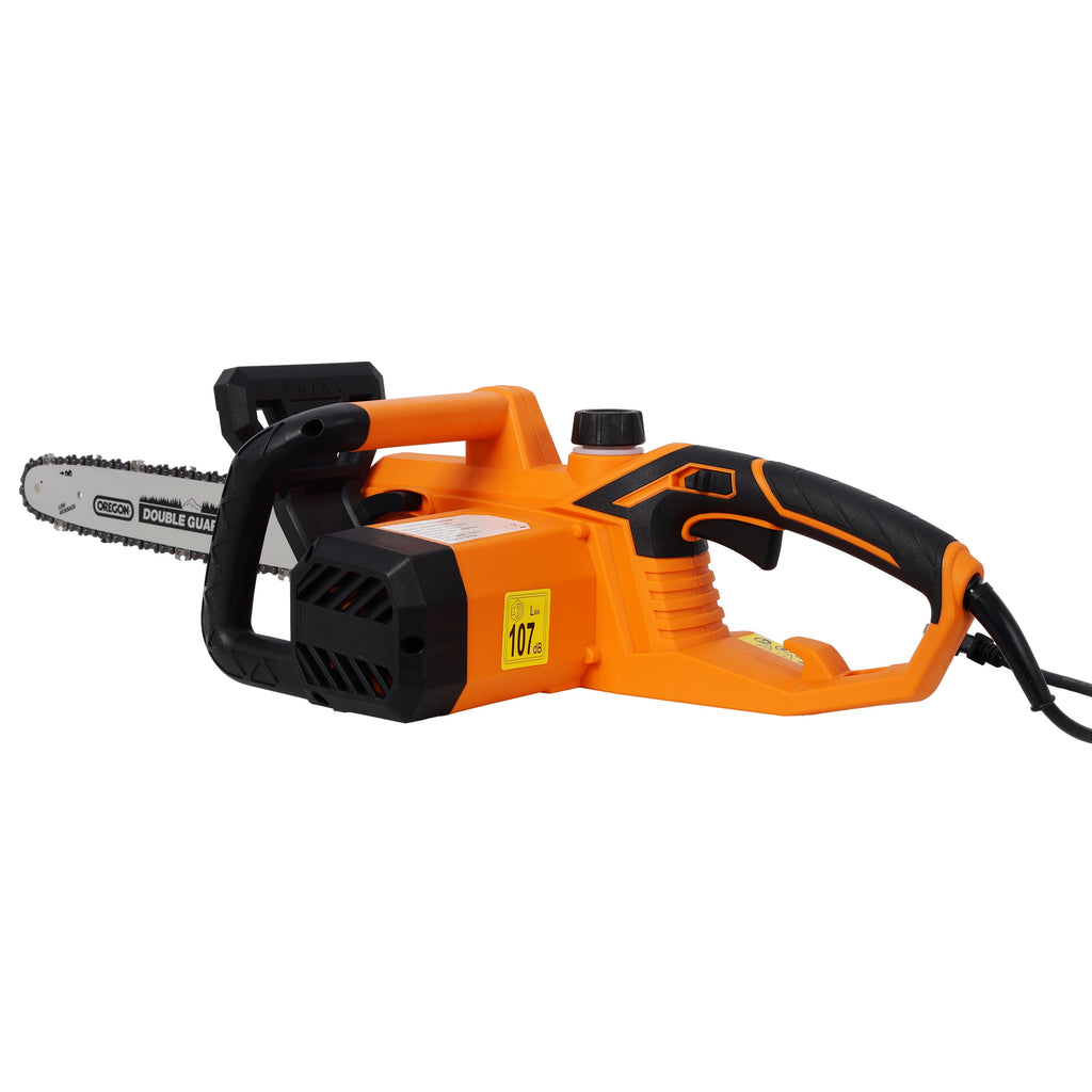 18 Inch Electric Chainsaw with Quick Chain Adjustment Knob - Orange/Black