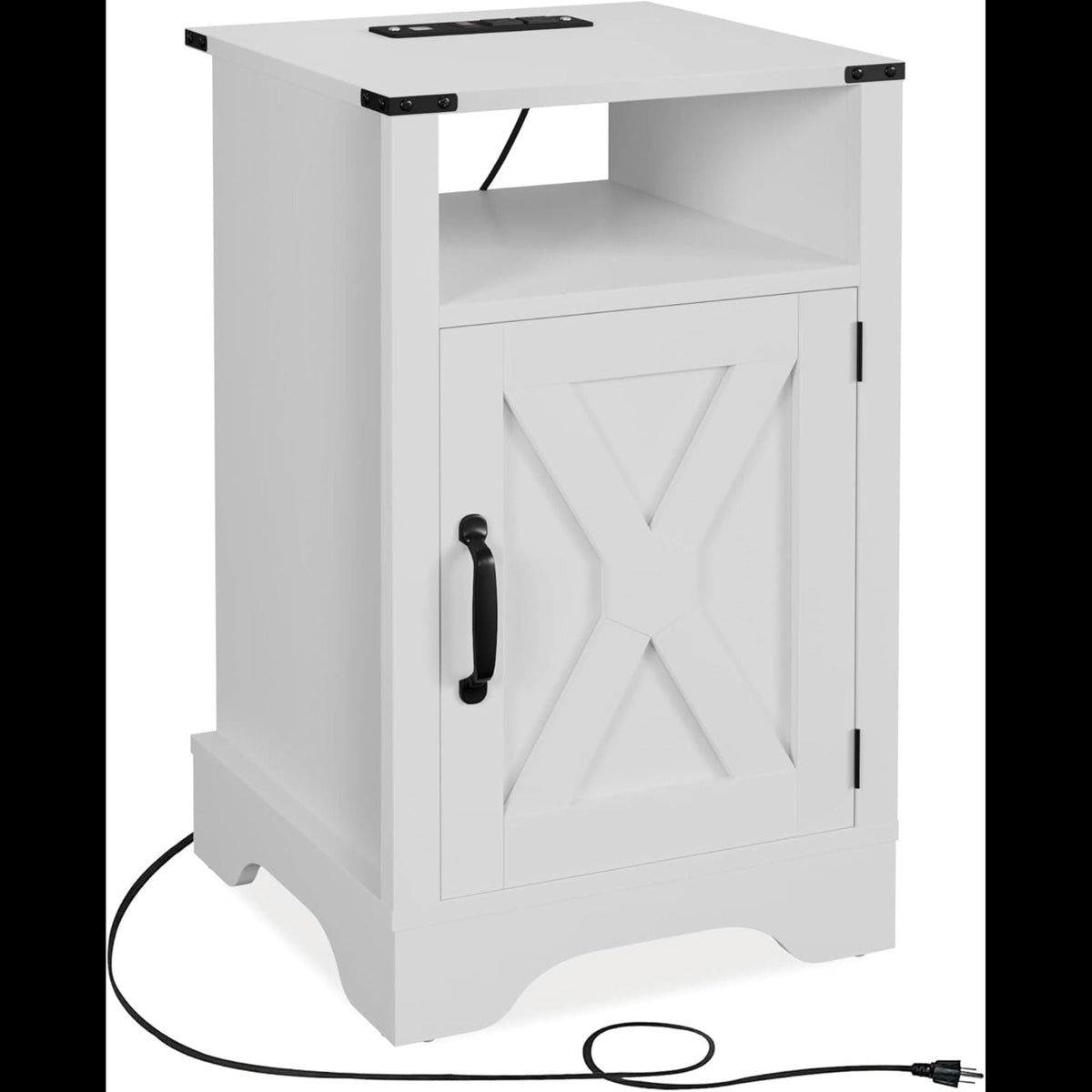 Farmhouse Nightstand with Charging Station & Storage - Multiple Colors