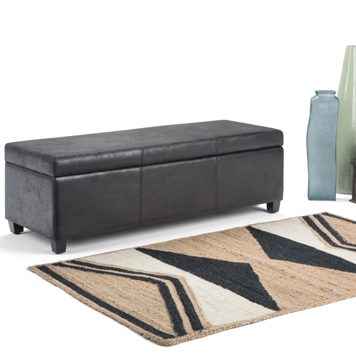 Avalon Contemporary Storage Ottoman Bench with Large Storage - Black, Dark Brown, Dark Gray