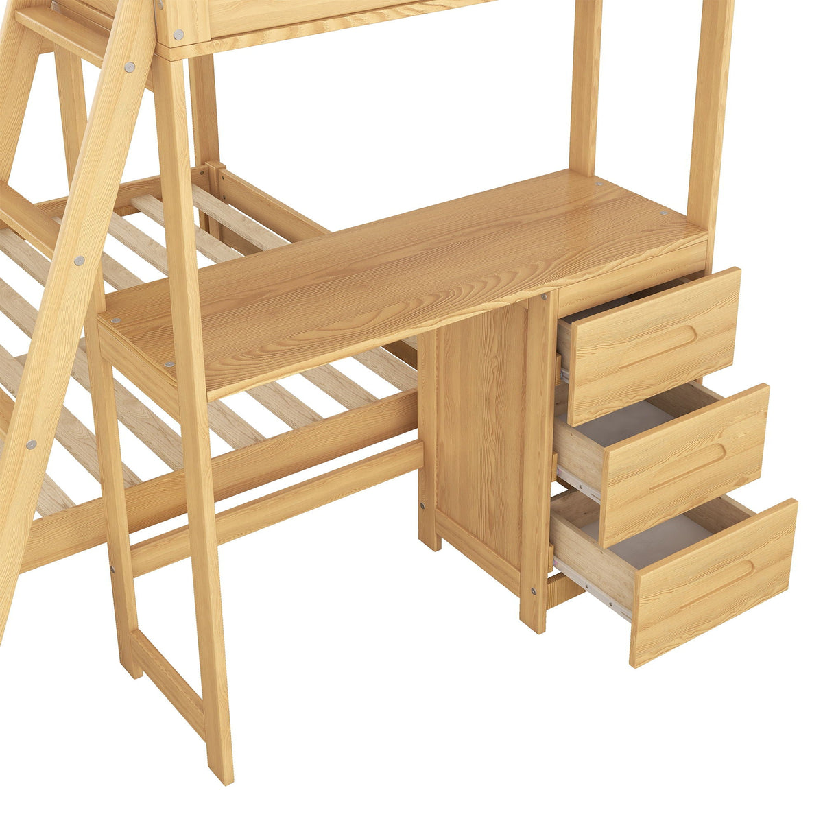 Bunk Bed with Built-In Desk and 3 Drawers - Twin over Full