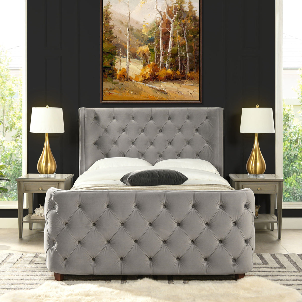 Tufted Panel Bed with Wingback Headboard and Footboard - Multiple Colors