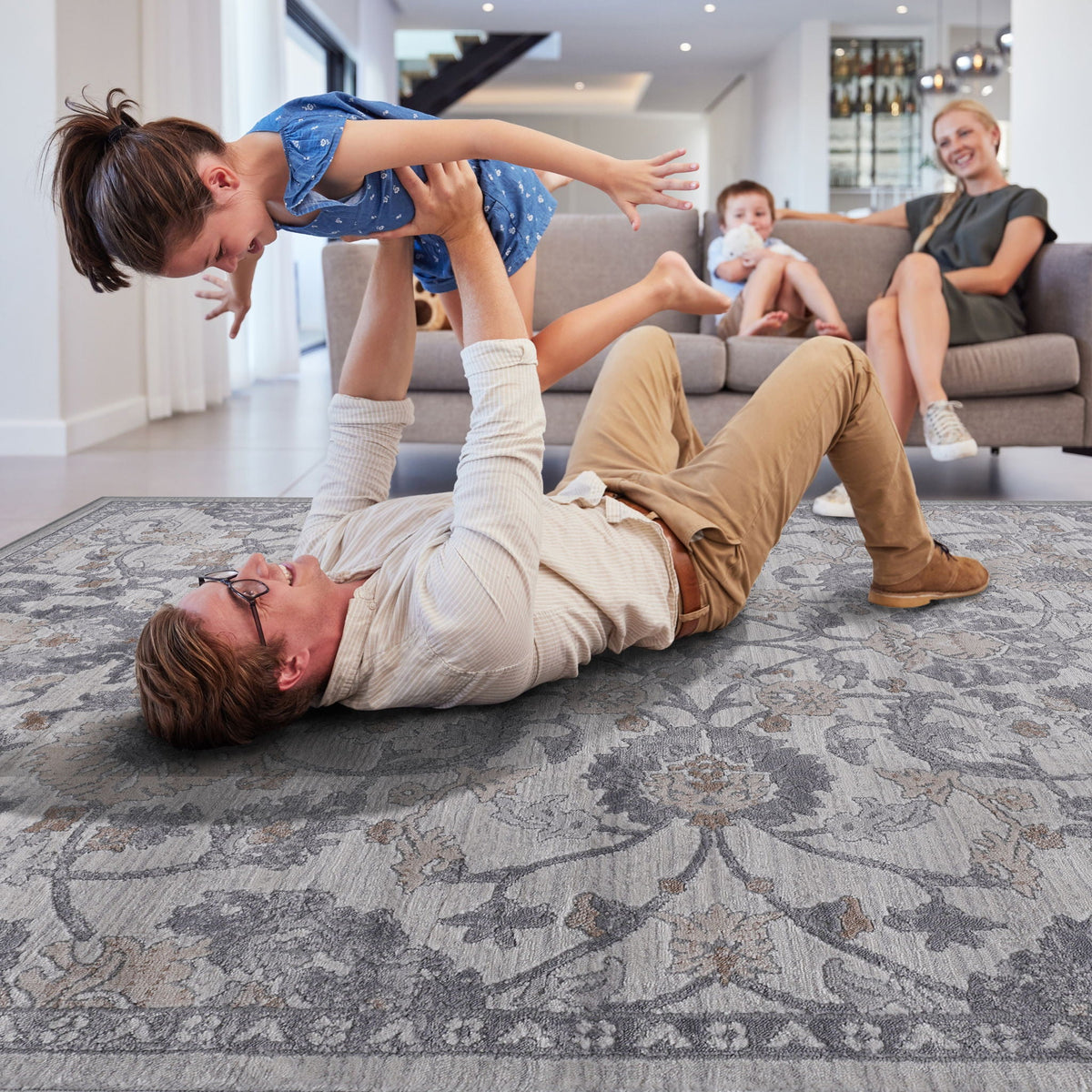 Oriental Runner Rug with Non-Shedding Polypropylene - Blue or Gray