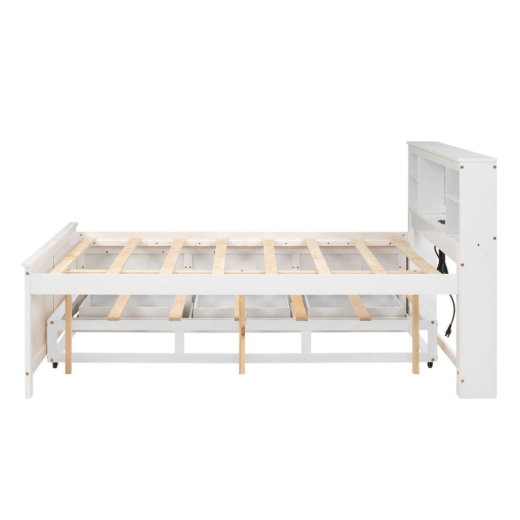 Platform Bed with Storage Headboard, USB, Trundle & 3 Drawers - Twin or Full