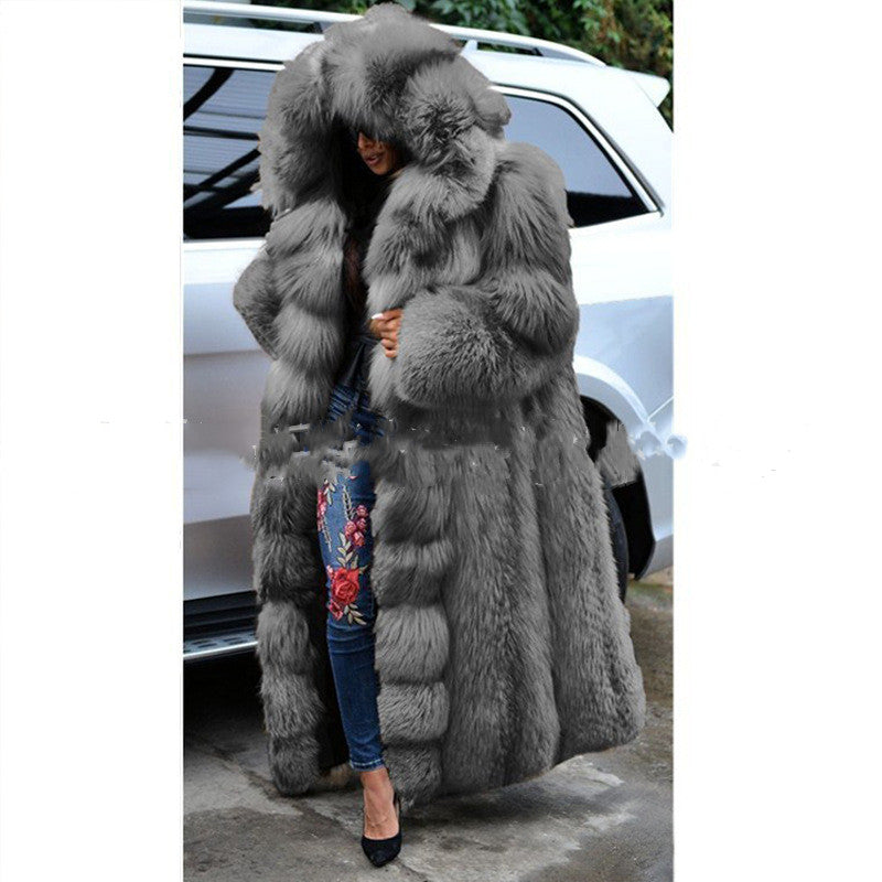 Faux Fur Long Hooded Coat