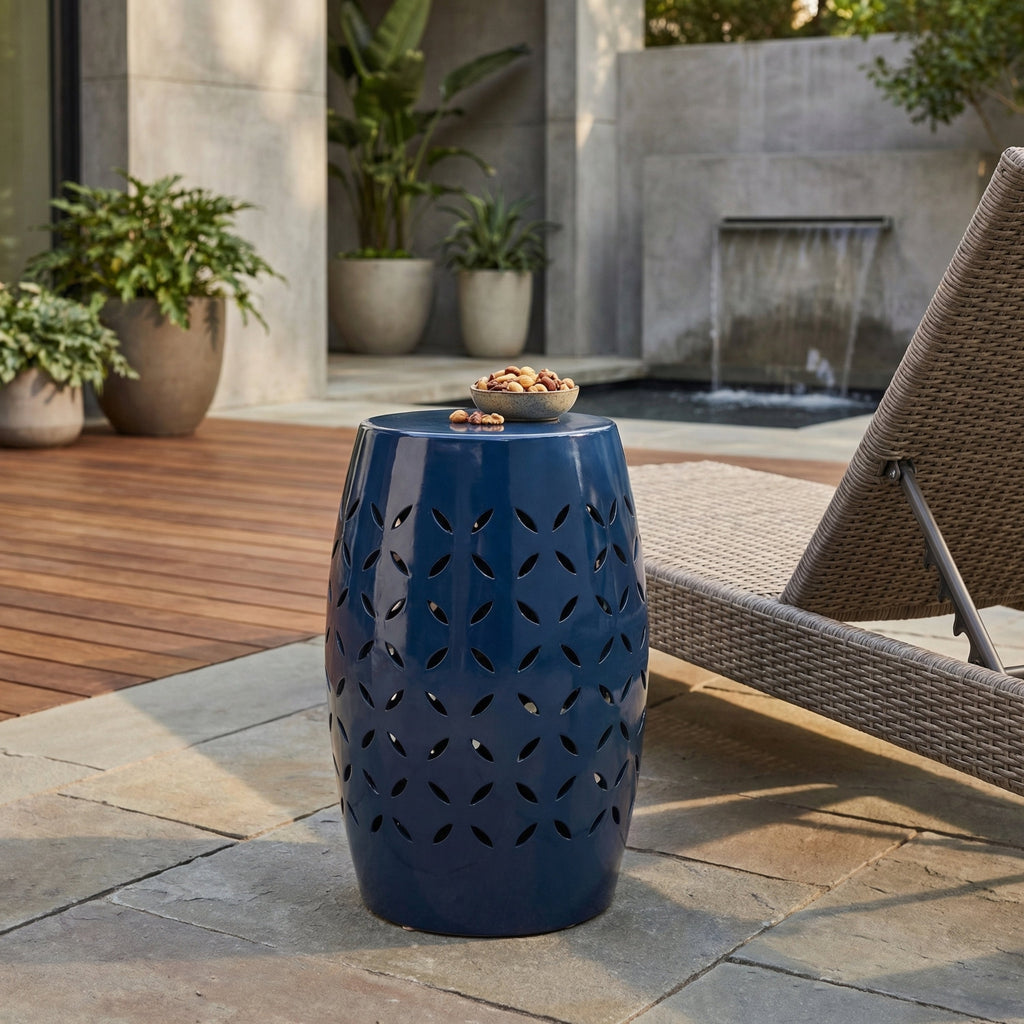 Lilac 12" Metal Outdoor Side Table with Lace Cut Design - Lilac