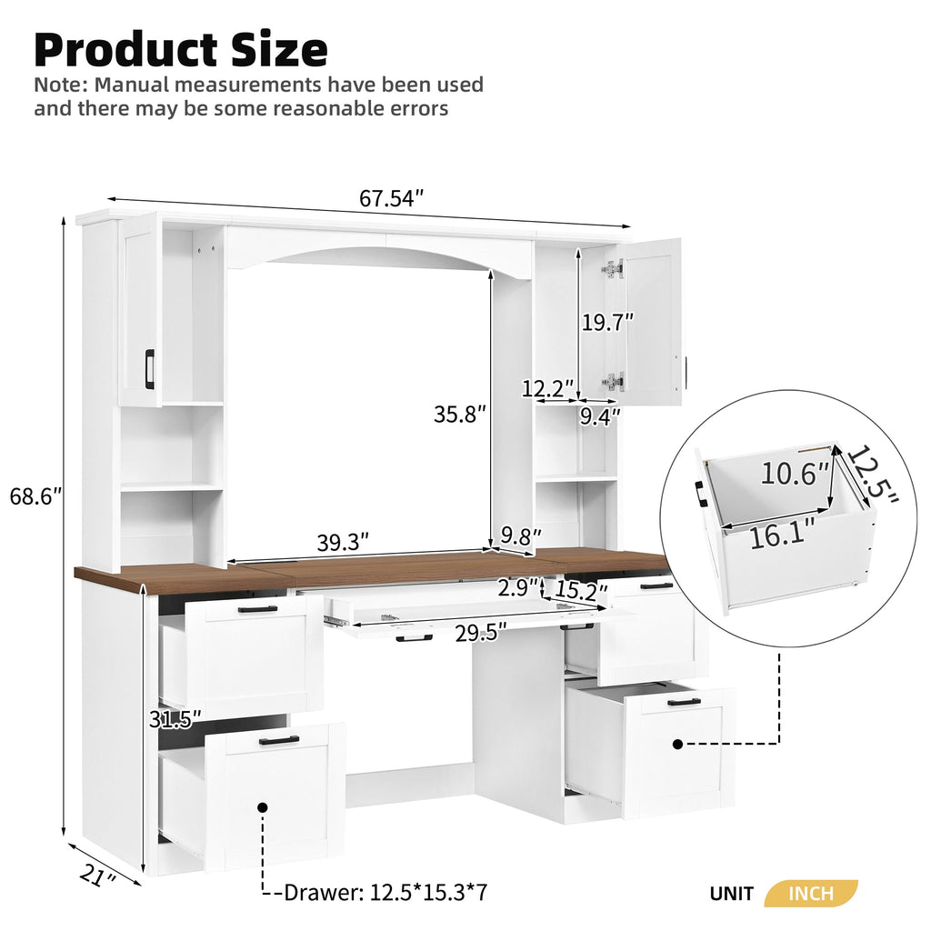 Farmhouse Arched Computer Desk with Hutch - White