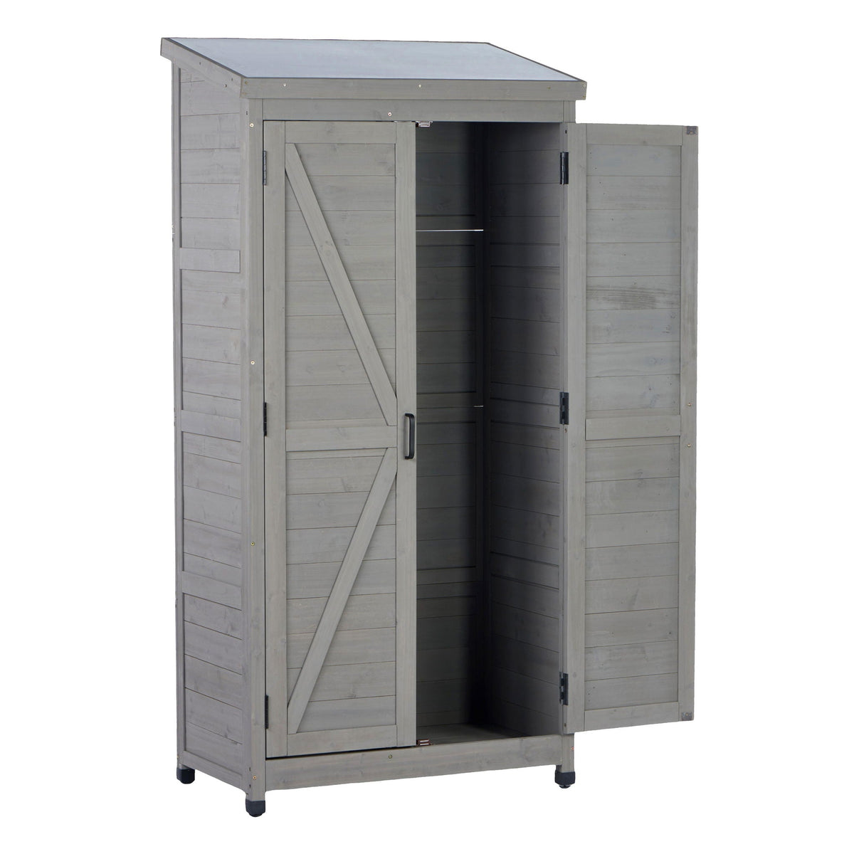 Outdoor Storage Shed with Vertical Tool Cabinet - Solid Wood, Dark Gray or Light Brown