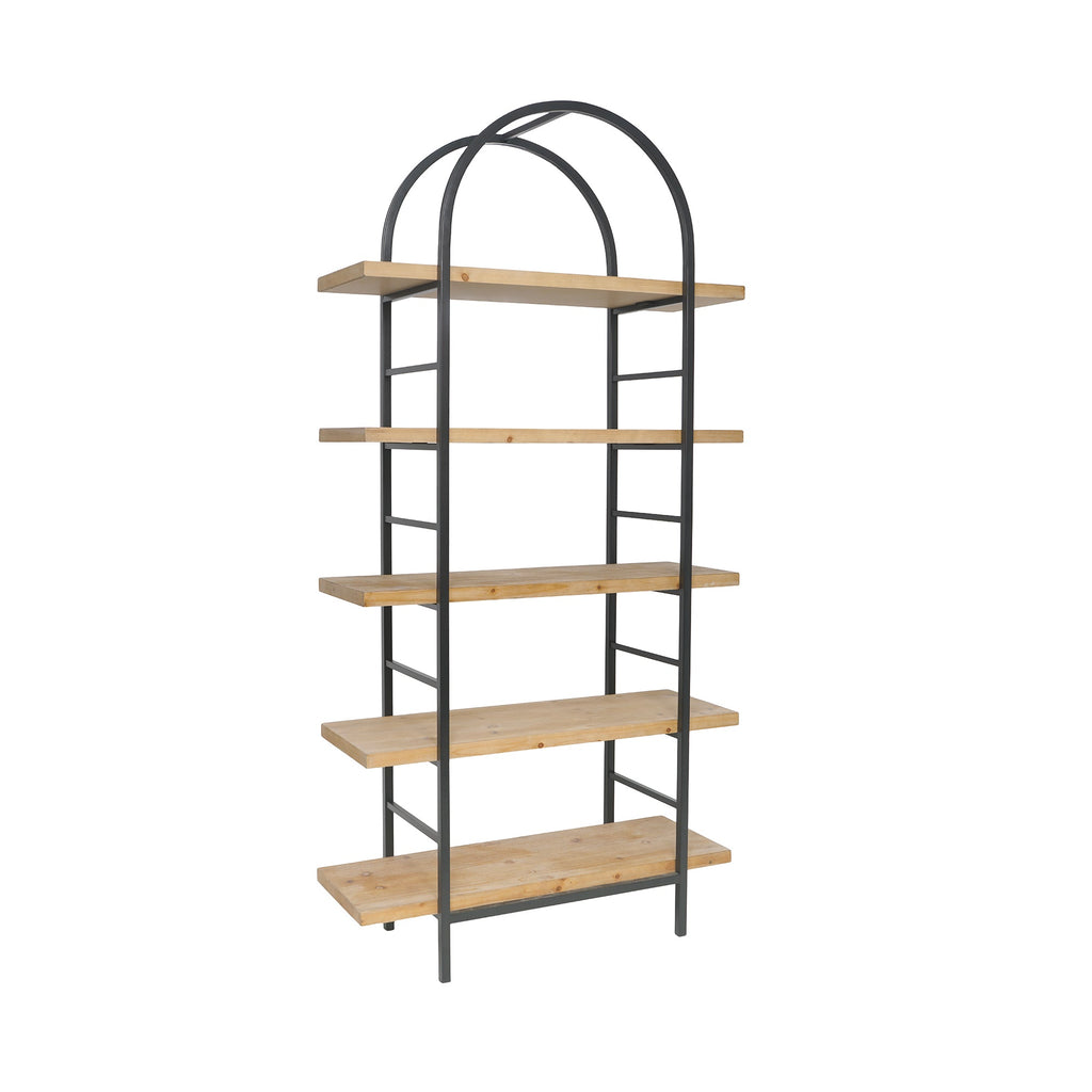 Tall Arched Wood and Iron Display Shelf with Striking Design