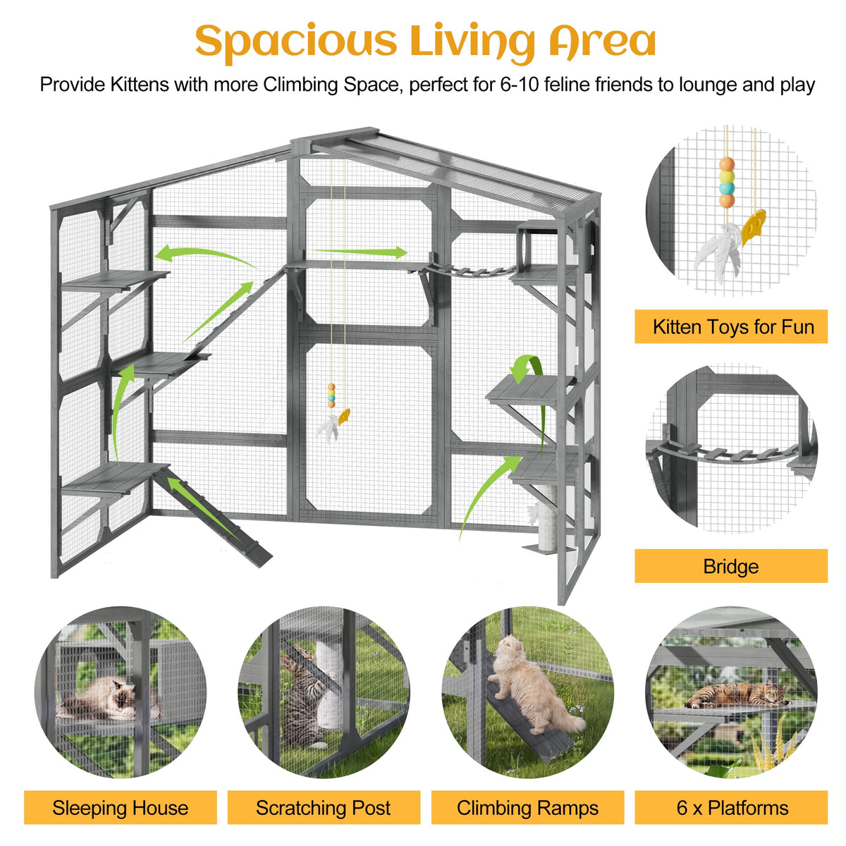 Large Outdoor Catio for Cats with Climbing Platforms - Pine